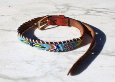 Vintage Childrens Thunderbird Hand Beaded  Laced Cowhide Leather Belt