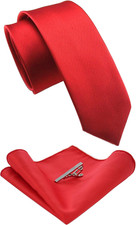 2.4" Solid Color Skinny Tie and Pocket Square with Tie Clip Sets for Men 6cm