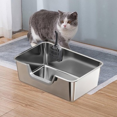 Edelstahl Katzenklo mit Schaufel leicht zu reinigen große Kapazität niedrig