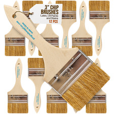 12Pk - Cepillos de astillas de 3" para pinturas, manchas, barnices, pegamentos y yeso