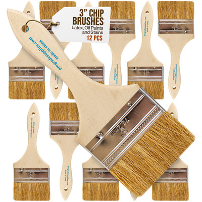 12Pk - 3'' Chip Brushes for Paints, Stains, Varnishes, Glues & Gesso