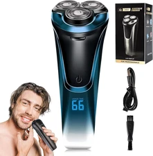 Snapbuy Electric Razor for Men, Waterproof Cordless Shaver with 90-Min Runtime,