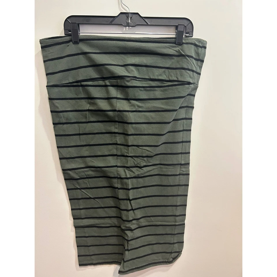 Torrid Plus Size Olive Green Black Striped Stretch Knit Pencil Skirt - Image 2 of 3