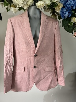 TED BAKER Anzug Sakko Blazer Herren TB 3 UK M Damast Rosa Leinen Mix Langarm