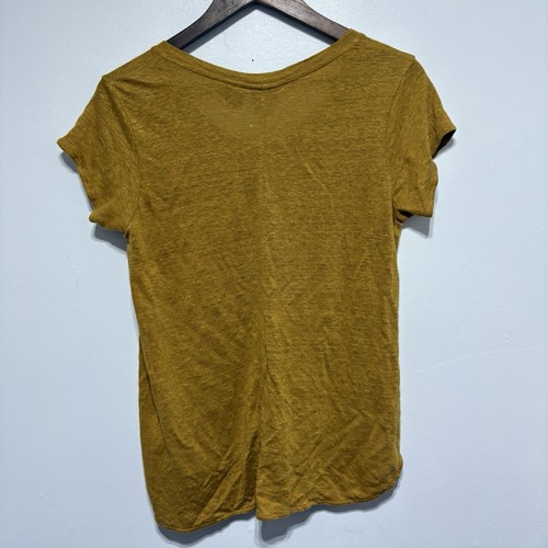 Tahari Top Womens Gold Mustard Linen Short Sleeve V Neck Casual Lightweight Tee - Imagen 4 de 6