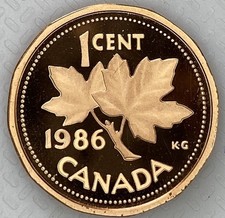 1986 CANADA 1 CENT PROOF PENNY HEAVY CAMEO COIN