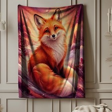 Winter Fox Coral Fleece Blanket Cozy Woodland Animal Decor