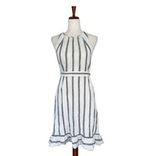 A Loves A Women's Dress Size Small Sleeveless Striped Belted Midi Linen & Cotton