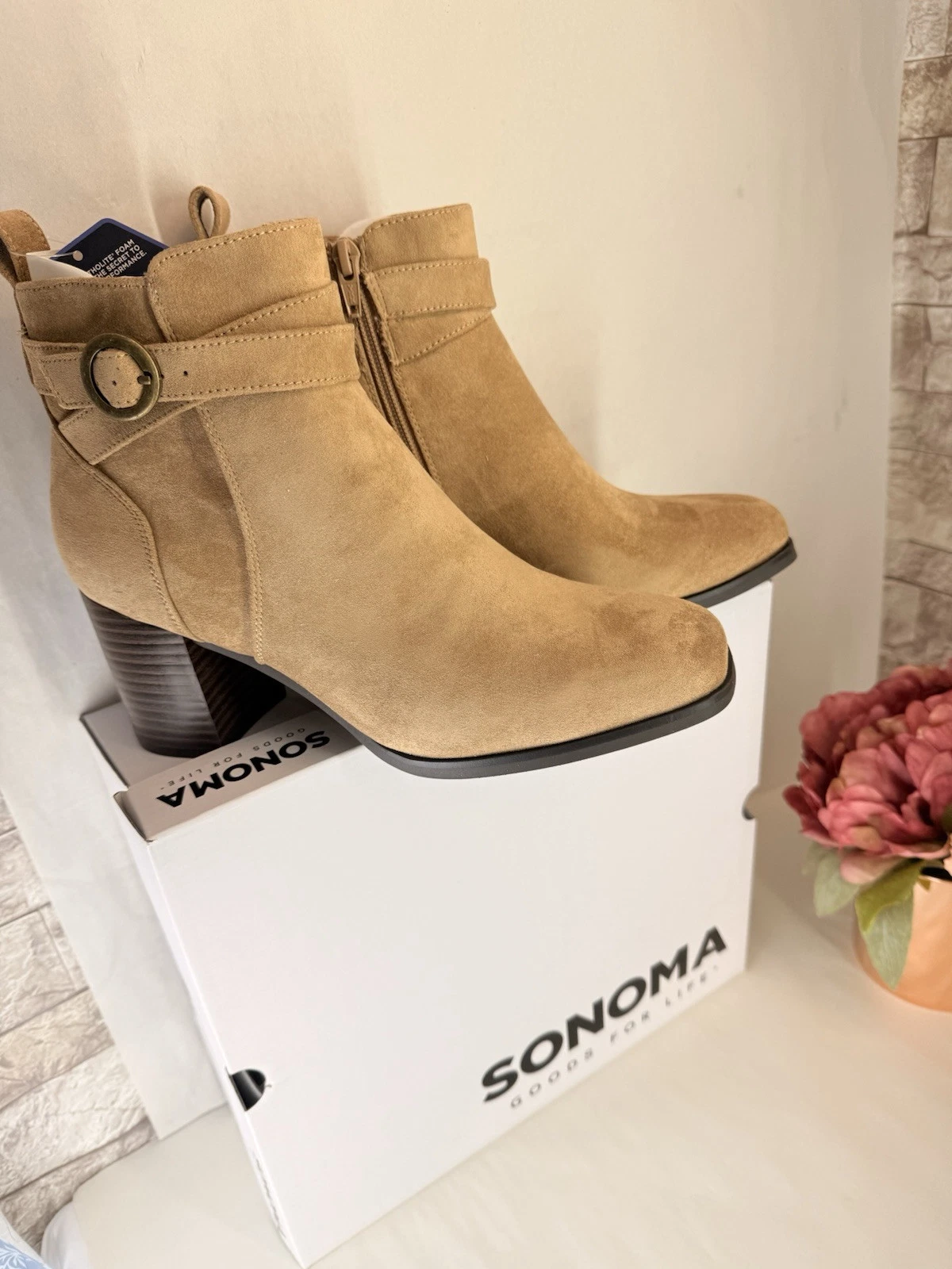 NIB Sonoma Women Shoes 7.5 M Sonja Suede Booties Side Zip Ankle Heeled