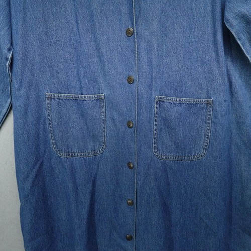 Vintage Roamans Denim Dress Womens Large Button Front Long Cottage Western Boho - Picture 3 of 10