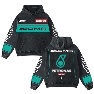 AMG Petronas F1 Racing Hoodie Vintage Washed Unisex Streetwear Pullover Black