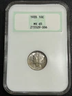 1935 10C NGC MS65 Mercury Dime - Old Fatty Holder, Full Hologram