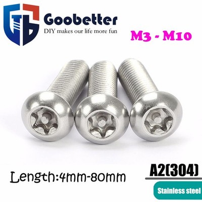 Security Screws A2 Stainless Steel Socket Button Torx  Pin M3 M4 M5 M6 M8 M10