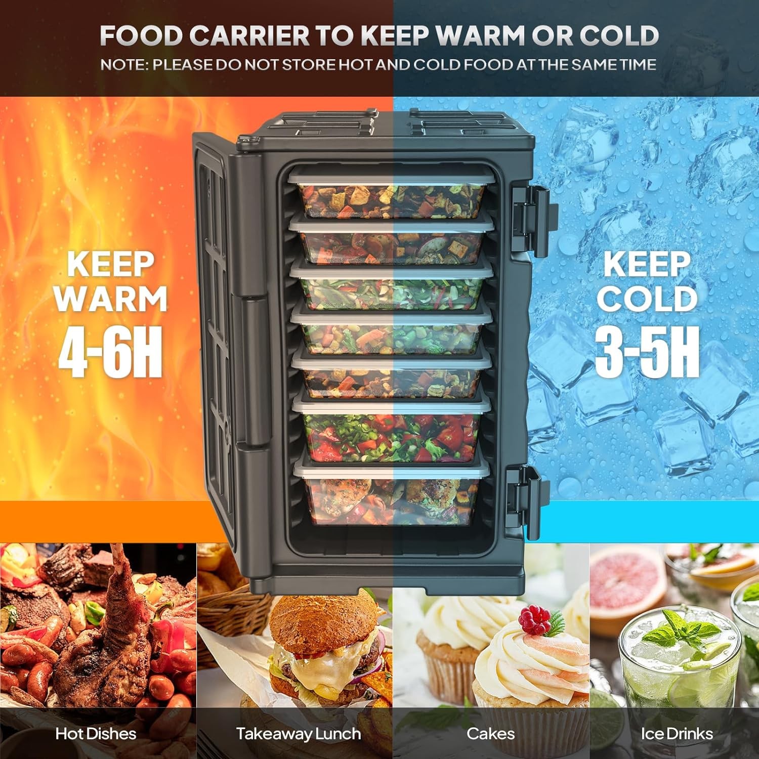 109 QT Insulated Food Pan Carrier, Hot Box Food Warmer with Wheels and Handles