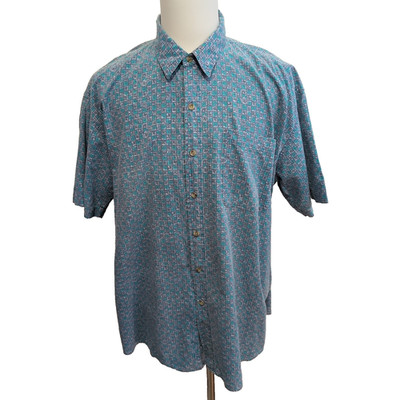 Shirt L.L. BEAN Herren XL grün mit geometrischen Mustern Kurzarm Tasche