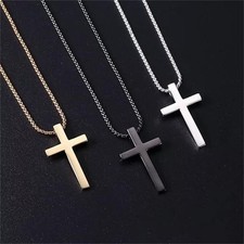 Cross Necklace for Men - Stainless Steel Cross Pendant Necklace,3 Color Option