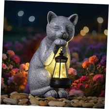 Solar Happy Cat Outdoor Statue Garden Decor,Birthday Gifts for Lantern Cat