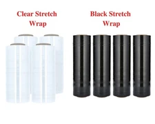 Pallet Stretch Wrap Shrink Film Cling Black Clear Parcel Packing 18" x 1500'