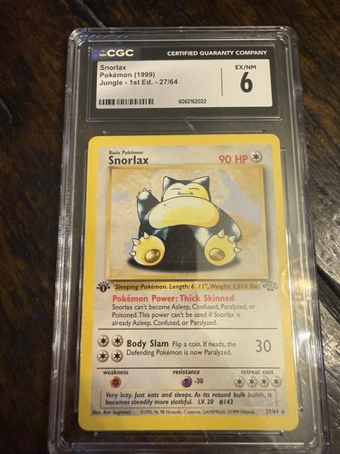 Snorlax (1st Edition) graded CGC 6 for sale on eBay