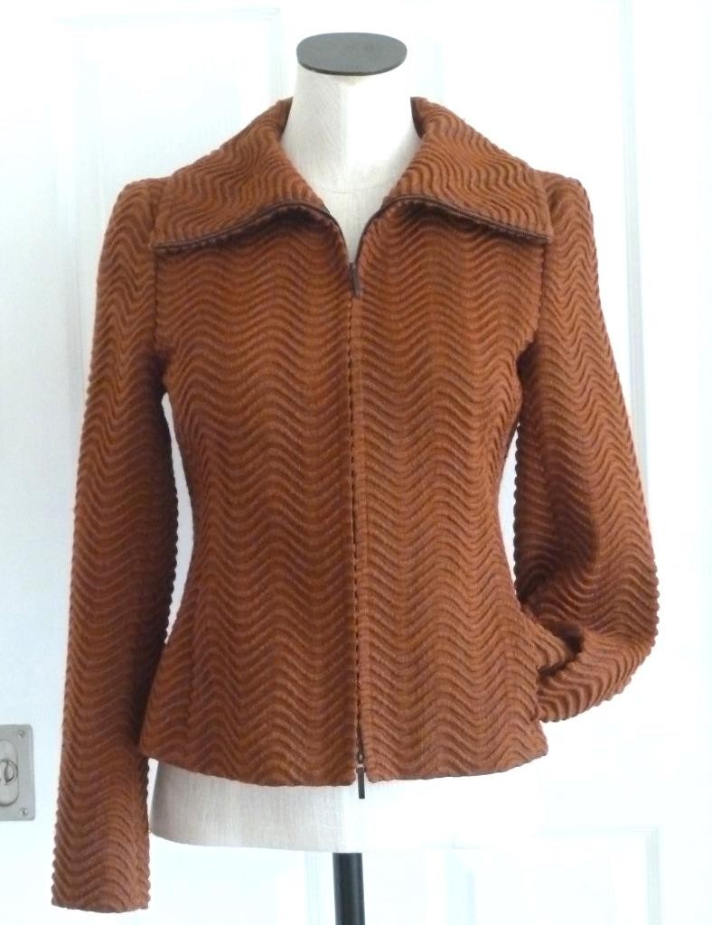 AKRIS Wool Silk Texture ZigZag Wave Convertible C… - image 1