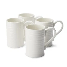 Portmeirion Sophie Conran Tall Mugs, Set of 4 – 12 Oz Fine Porcelain -White