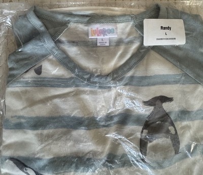 LuLaRoe Randy 3/4 Sleeve Shirt Blue & White Stripes w/Whales