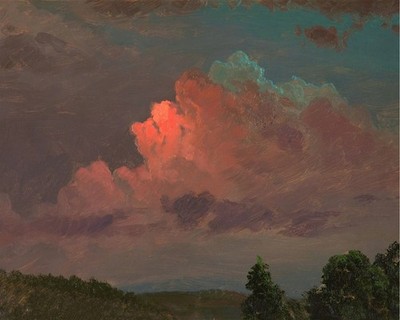 1800s Red Sunset Sky Landscape Vintage art poster print antique painting