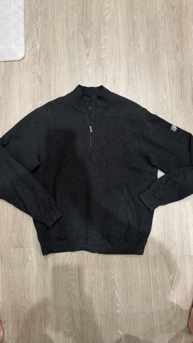 A MACHINE Minimum Conditions Sweaterニット Carnoustie Waffle-Knit Mock Neck 1/4 Zip Sweater Dark Gray Men's M
