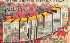 Vintage Portland Oregon Linen Postcard with Rose Motif & Landmarks