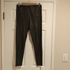 BCBGMAXAZRIA Women's Black Faux Leather Lace-Up Leggings Pull-On Stretch M