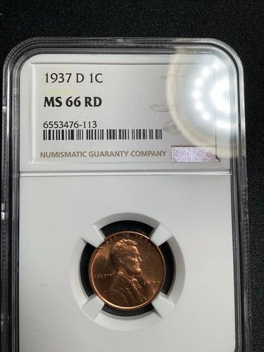 Beautiful High Grade 1937-D Lincoln Cent.  NGC GRADED MS 66 RED