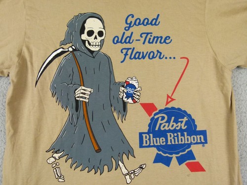 Pabst Blue Ribbon Herren T-Shirt M hellbraun Sensenmann Grafik - Bild 5 von 8