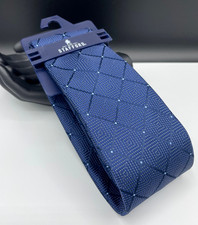 Stafford Men's Neck Tie Navy Blue Grid Pattern NEW MSRP: 34.