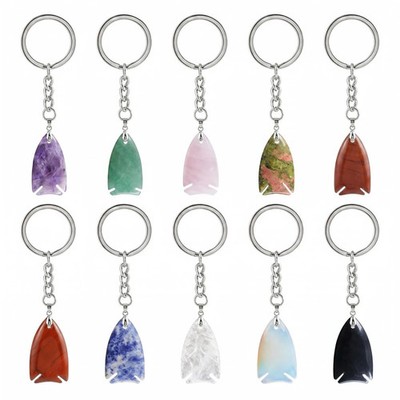 Natural Crystal Fish Keychain Handcrafted Gemstone Keyring with Metal Chain