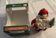 Vintage Clay dough Santa Claus Christmas Ornament In Original Box