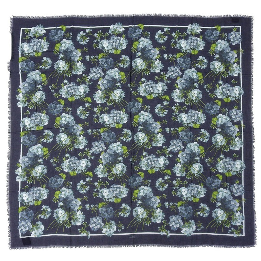 Gucci With Box 2016 Floral Silk Rayon Fringe Stole Shawl Scarf Navy Mitsukoshi W
