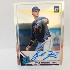 2019 PANINI DONRUSS OPTIC KYLE TUCKER SILVER HOLO ON CARD AUTO RC RATED ROOKIE. rookie card picture