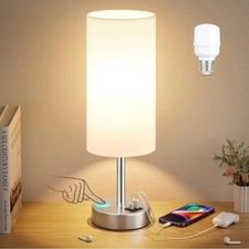 Touch Bedside Table Lamp with 3-Way Dimmable Light – Off-White Fabric 