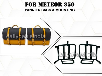 GENUINE LEATHER PANNIER BAGS & MOUNTING D30 FOR ROYAL ENFIELD METEOR 350