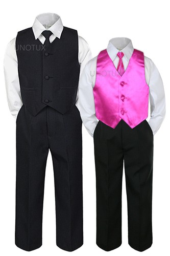 6 pc Black Baby Toddler Formal Boys Vest Necktie Sets extra satin vest & tie - Picture 7 of 27