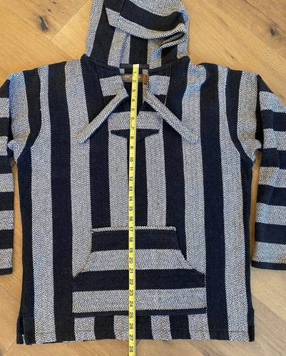 Mexican Poncho Baja Hoodie Surfer Pullover Sz XL Gray Black - Picture 3 of 7