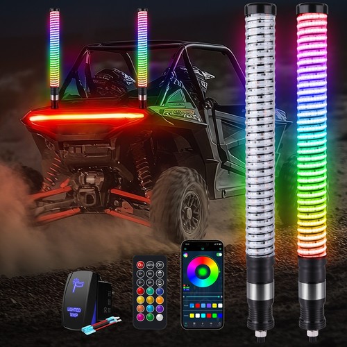 Pair 2FT COB Fat Whip Lights Spiral Chasing Lighted for Can-Am X3 Polaris RZR XP - Picture 8 of 14