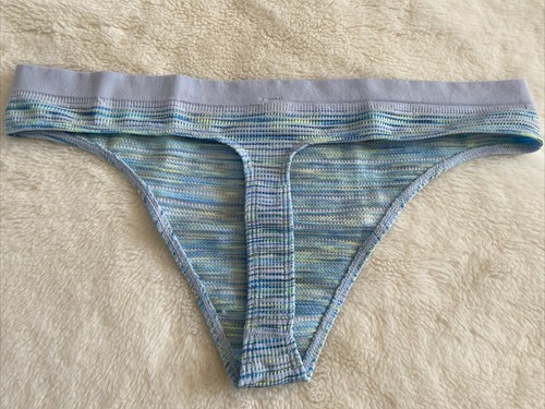 Victoria's Secret Panties Seamless Thong Panty Pale Blue Stripe Extra Large XL - Picture 6 of 8