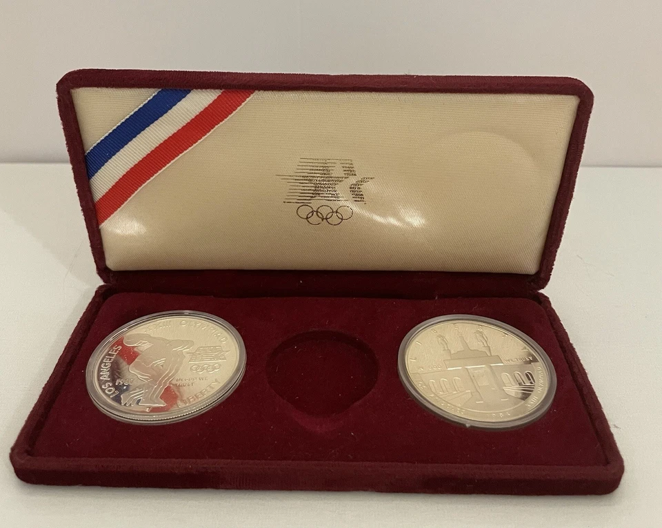 VTG 1983-1984 Los Angeles Olympics Commemorative 2 Coin Set Proof   - Image 3 of 4