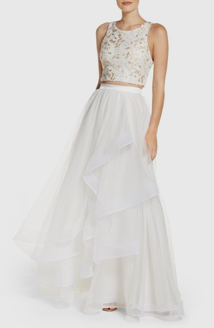 Sequin Hearts Embroidered Top 2 pcs Layered Skirt Long Dress   Sz 9   *41