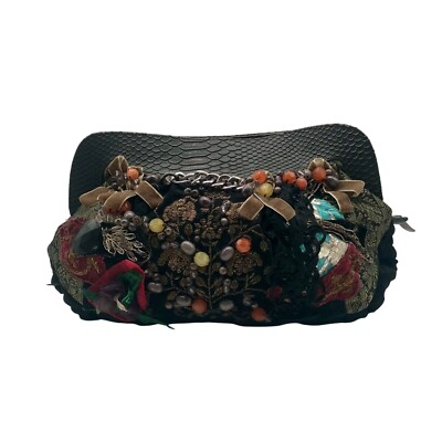 Canalli Black Velvet & Leather Embellished Clutch