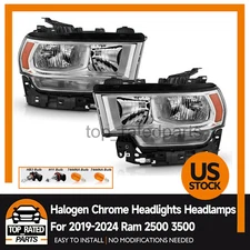 For 2019-2024 Ram 2500 3500 Halogen Chrome Headlights Headlamps Pair Left+Right