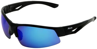 New Mens NYX GOLF Eyewear by KELE ISO Sunglasses, GLOSS BLACK Frames, BLUE LENS