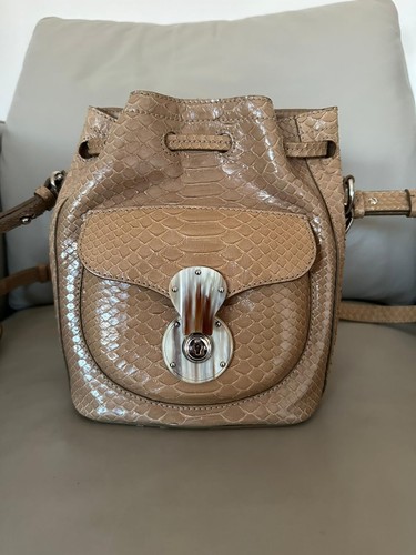 Ralph Lauren Collection Schultertasche Ricky beige Shinny Python Kordelzug Bucket