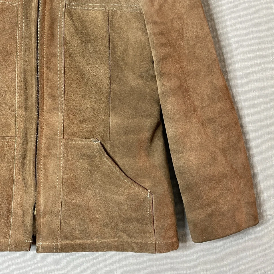 Sears The Fashion Place Sears Suede Ranch Bomber Jacket Vtg Sz 16 Hooded Sherpa - Image 4 of 4